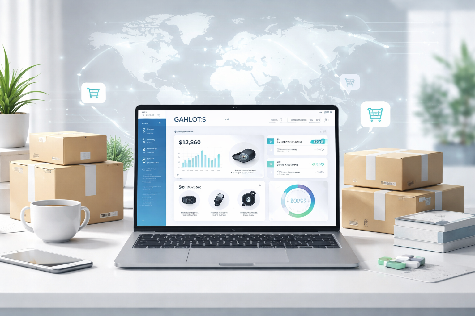 Modern dropshipping workspace with GAHLOT'S